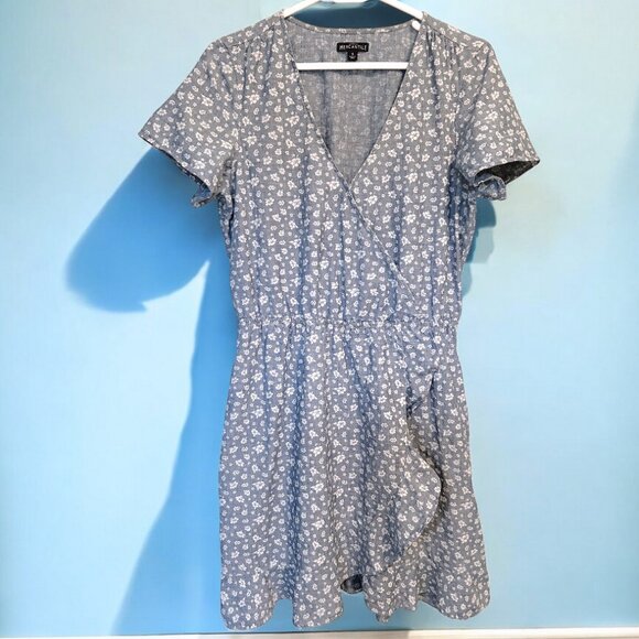 J. Crew Mercantile blue chambray floral print faux wrap dress - Picture 2 of 11